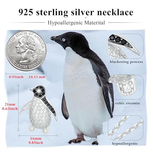 925 Sterling Silver Penguin Necklace with Black and White Cubic Zirconia Cute Penguin Charm Jewelry Penguin Gifts for Women 18 to 20 Inch Adjustable Chain4