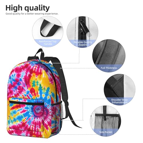 Colorful Rainbow Tie Dye Fashionable Daypack 17 Inches Zippers Backpack Double Shoulder Bag for Women Men3