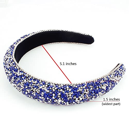 Fasoty Rhinestone Headbands For Women Fashion Handmade Navy Blue Crystal Diamond Bling Headbands Hair Hoops Padded Headband Glitter Beaded Hairband Sparkle Hair Accessories For Women Girls (Blue+Silver) #TOP2