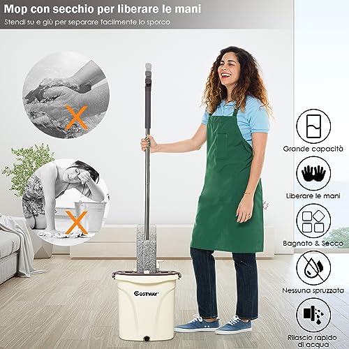 COSTWAY Set Secchio e Mocio Strizzatura