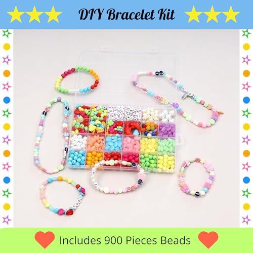 Image of ambitieux Diy Bracelet Making Kit - 600 + Pcs 24 Colorful Beads, 10M Elastic Thread, Jute Bag, And Cutter - Gift For Girls Birthdays (All Color),Multicolor