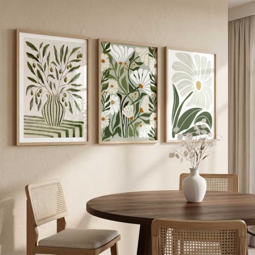 Image of kotart Aesthetic Boho Floral Art Home Decoration Painting | Floral Paintings With Frame For Living Room Bed Room Hotel Wall Decor Digital Reprint Set of 3 (13X17 inch)