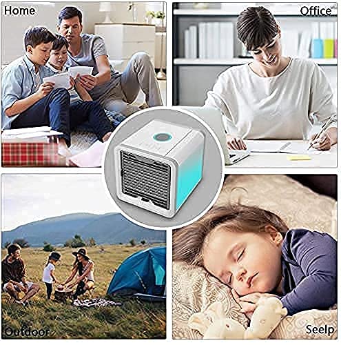 Image of Portable Air Cooler, Personal Space Cooling Fan, White and Blue, Compact Desktop Evaporative Cooler