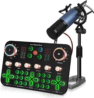 Podcast Microphone Set, ALLWIN Condenser Microphone k600 XLR Streaming Microphone Audio Mixer Kit With Live Sound Card Adjustable Mic Stand For Recording/Youtube Streaming, Suitable For PC/Phone/Pad