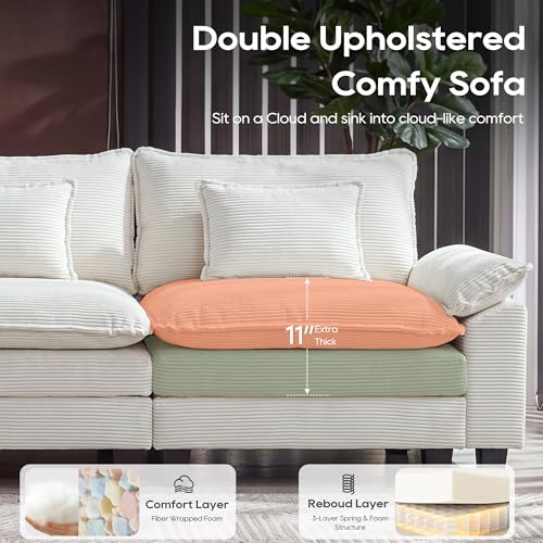 Image of URRED Oversized Modular Sectional Sofa，Solid Beige：87 inch L Shaped