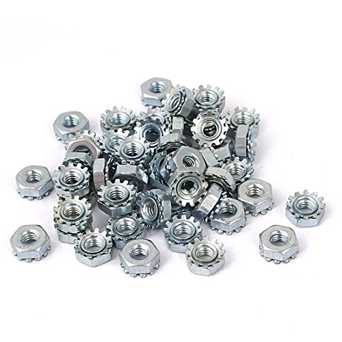 uxcell 8#-32 Female Thread Zinc Plated External Tooth K Lock Kep Nut Silver Tone 50pcs