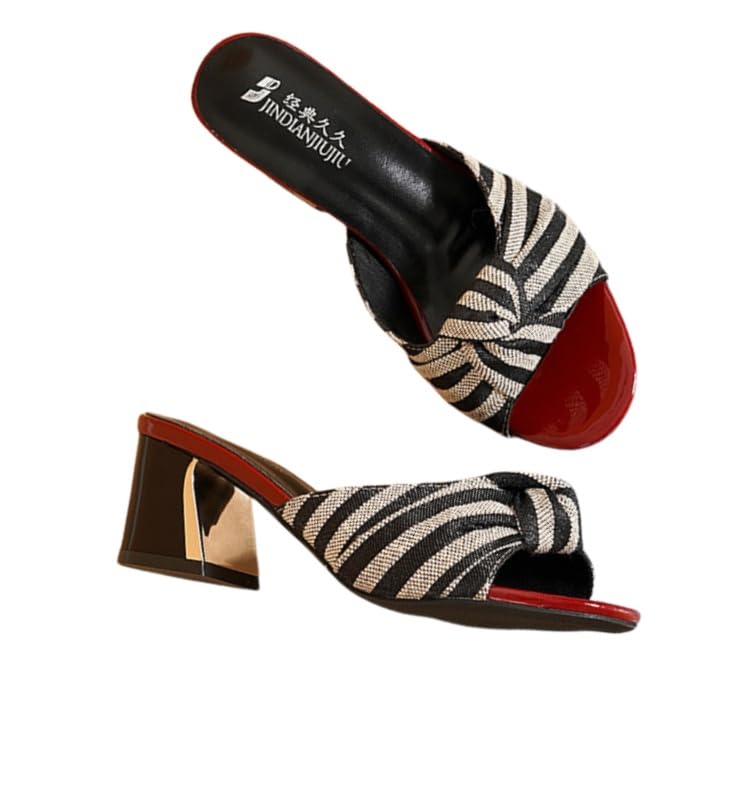 Fashionable and elegant large-size women's high-heeled slippers. Comfortable thick heels. Soft inner lining. Suitable for parties and meals.