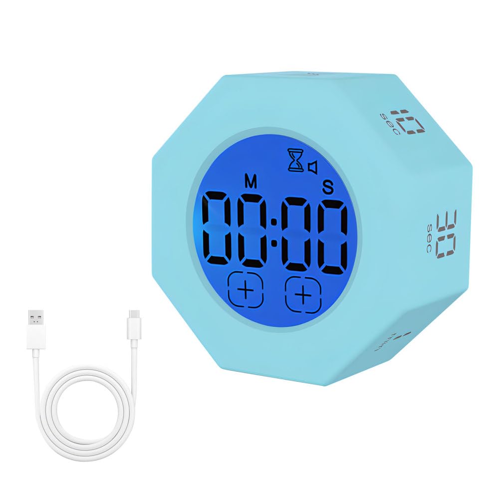 Mioyoow Blue Digital Visual Cube Timer, Sensor Flip Timer Lcd Display Productivity Pomodoro Timer For Kitchen Classroom Office
