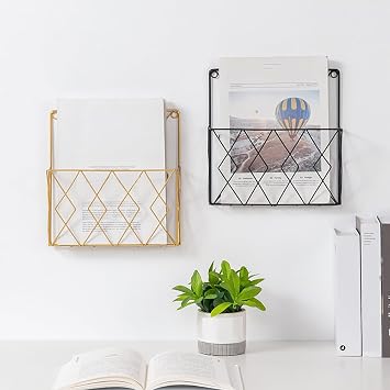 EUBUY Metal Wire Wall Mounted Magazine Holder, Wall File Organizer Hanging