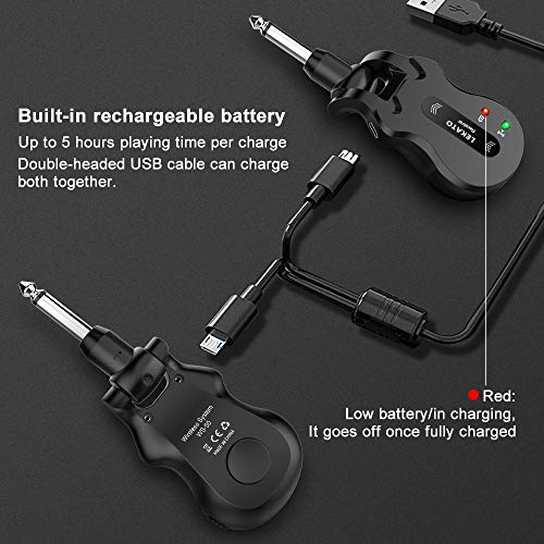 Image of LEKATO Wireless Guitar Transmitter Receiver 4 Channels Audio Digital Wireless Guitar System 300 Feet Transmission Range