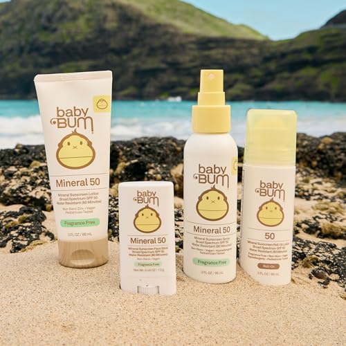 Image of Baby Bum SPF 50 Sunscreen Lotion - Mineral UVA /UVB Face and Body Protection for Sensitive Skin - Hawaii 104 Act Compliant (Made without Octinoxate & Oxybenzone) - Travel Size - 3 oz