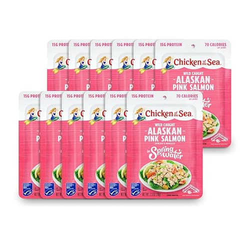 Chicken of the Sea Alaskan Pink Salmon in Spring Water, 2.5 Ounce Packets (Box of 12), Wild Caught, Skinless & Boneless