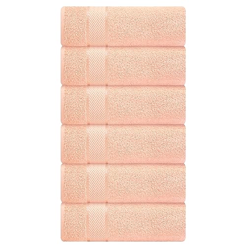 Luxury Bath Towels| 100% Cotton| Ultra Soft, Plush, Thick, Fluffy, Highly Absorbent, Quick Dry| Home, Gym, Pool, Hotel, Shower, Spa | Large Towel Set for Bathroom| Set of 6| 24" x 48" | - Peach