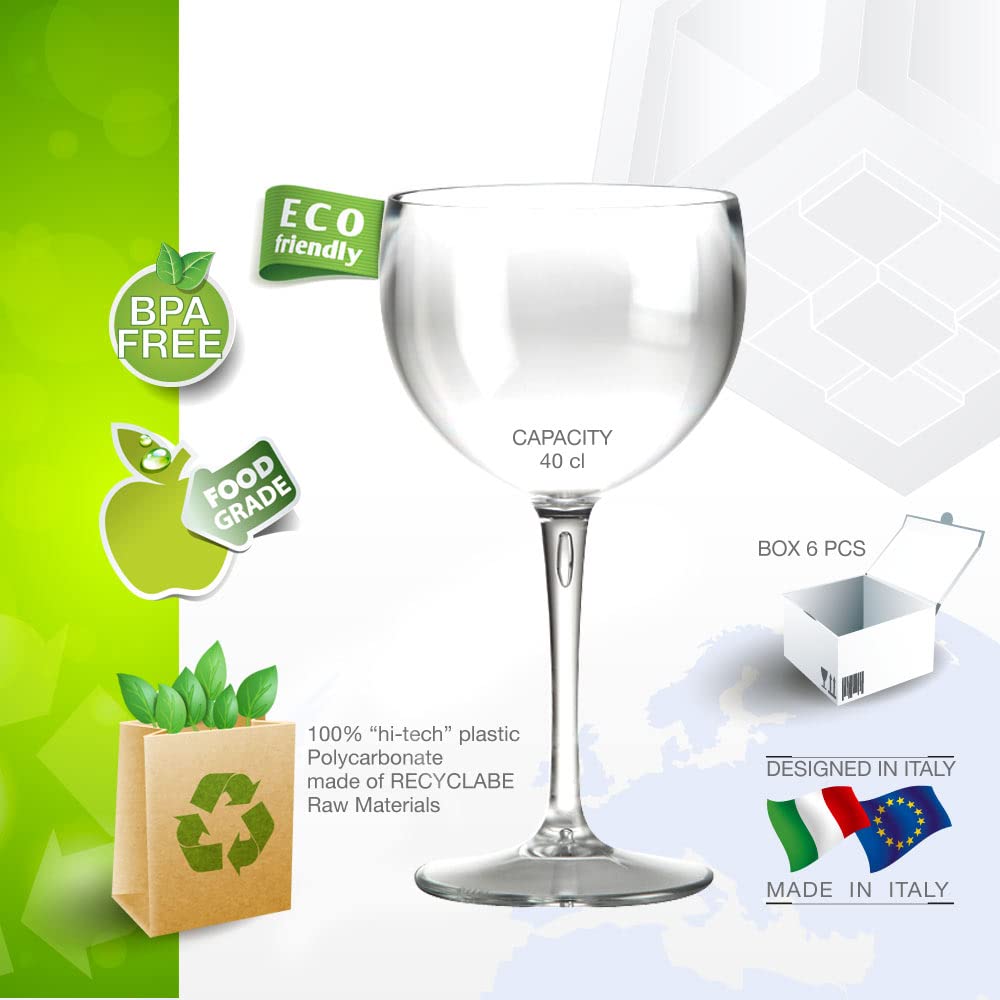 Ballonglas Weinglas aus Kunststoff Weinbecher Plastik Rotweinglas Transparent 40 cl. Set 6 Stück