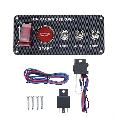 Image of 12V 5IN1 Racing Car Ignition Switch Panel with Engine Push Button Ignition Starter Switches Panel 5 in 1 Carbon Fiber Toggle Switches for RV Car Boat Yacht Ship SUV Bus Caravan