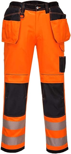 Portwest T501 Reinforced PW3 Hi-Vis Holster Pocket Work Trouser Orange/Black, 41