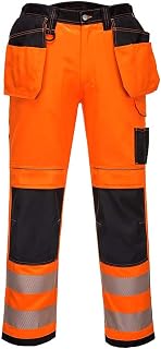 Portwest T501 Reinforced PW3 Hi Vis Holster Pocket Work Trousers Orange/Black, 34