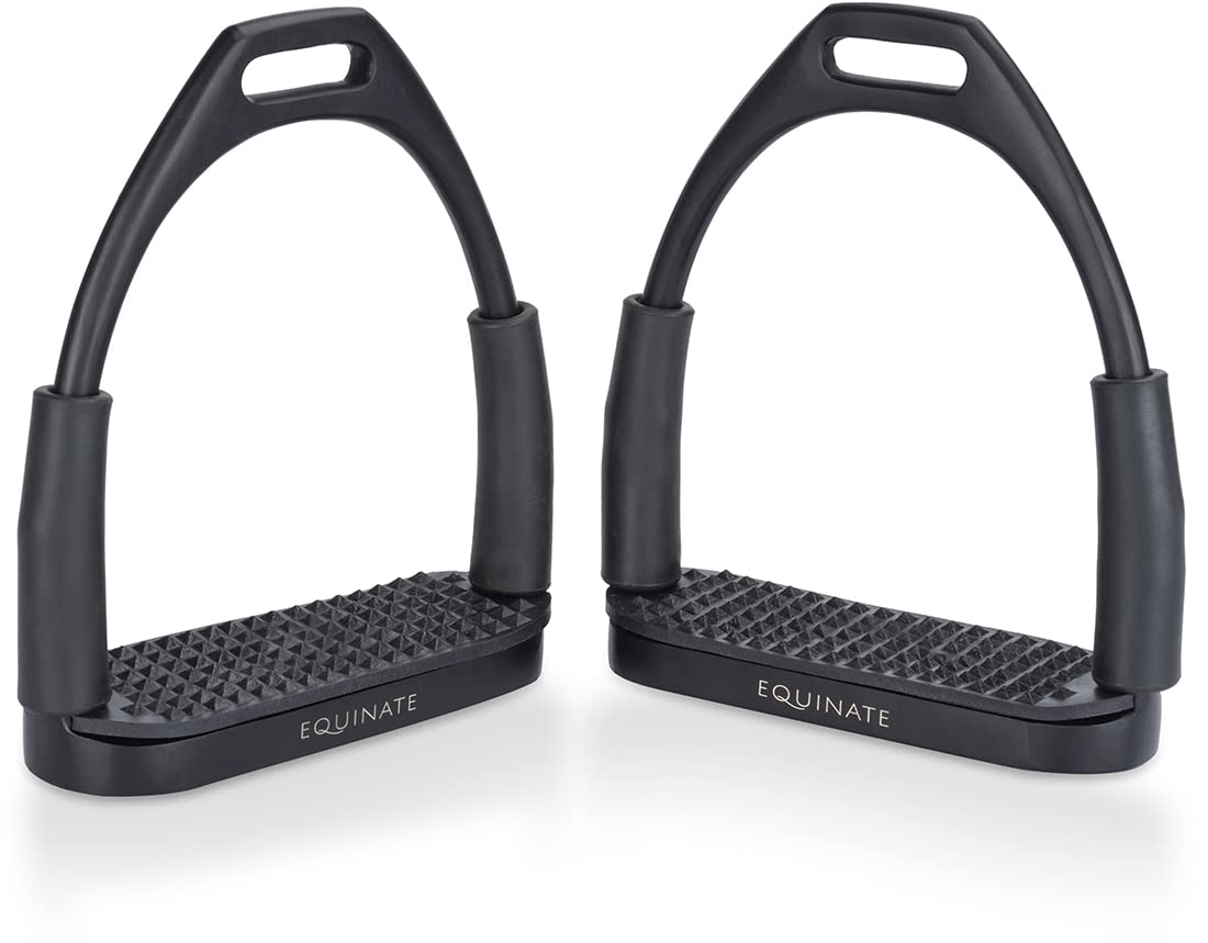 Equinate Sicherheitssteigbügel Oregon 12cm Schwarz Matt Anti-Rutsch Trittfläche Gummi 2 Stück