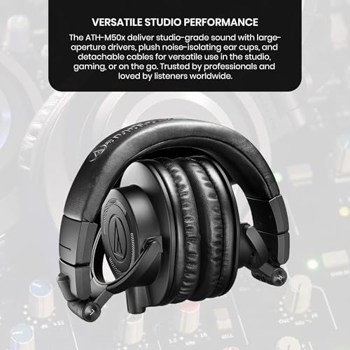 Image of Audio-Technica ATH-M50XENSO Wired Monitor Headphones - Black Limited Edition Bundle with Case, Stand, and Austin Bazaar Polishing Cloth