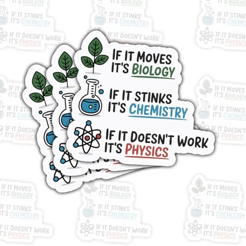 3 Pcs Biology Chemistry Physics Science Sticker – Educational STEM Subject Icons Vinyl Decal Waterproof for Laptop, Water Bottle, Notebook – Gift for Students, Teachers, Lab Nerds – 3 Inch