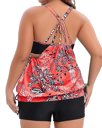 Image of Holipick Blouson Tankini Swimsuits for Women - Two Piece Tummy Control Bathing Suit with Shorts Modest Swimwear
