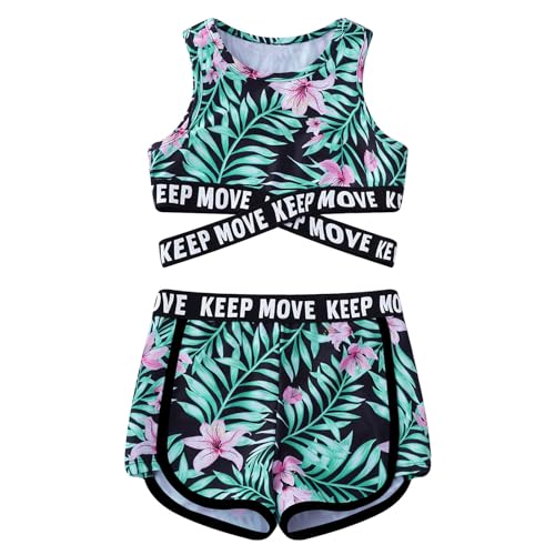 Moily Kids Girls 2 Piece Athletic Dance Outfit Criss Cross Crop Top with Booty Shorts Dancewear Swimsuit3