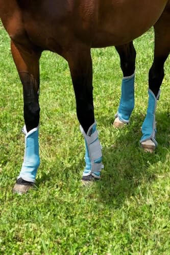 Image of Harrison Howard Horse Fly Boots Leg Guards Fly Boots Protection Set of 4 Voodoo Blue Large Full Size