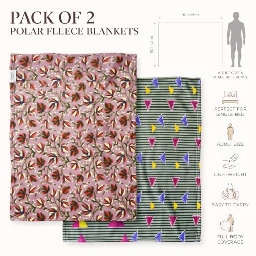 Image of VAS COLLECTIONS 220 GSM Ultra Soft Flannel Blanket Set of 2 for Single Bed, Premium Fleece Winter Blanket, Skin Friendly, Breathable, Durable, Easy Care, 60 x 90 Inches - Mauve & Green