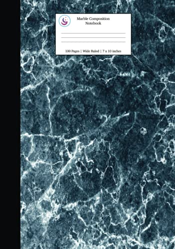 Marble Composition Notebook Wide Ruled: Blue Marble Texture Hardcover Journal
