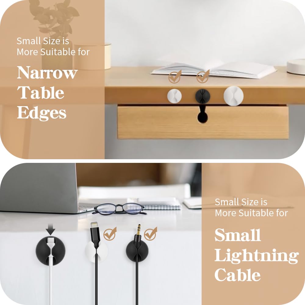 SmiLife Cable Clips White 9 PCS, Phone Charger Cord Holder, Cable Cord Management for Desk Office and Nightstands - Image 3