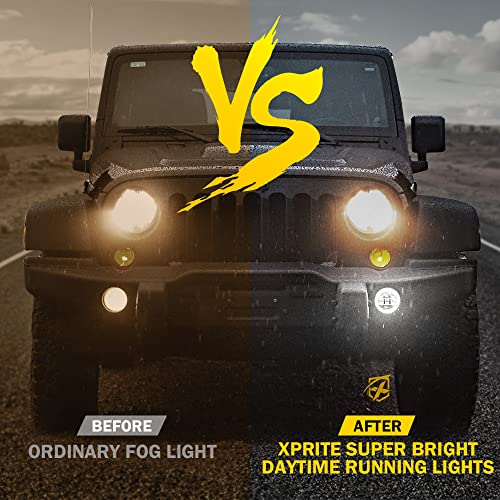 Image of 4 Inch 60W LED Fog Light w /White Halo DRL Compatible with 07-18 Jeep JK JKU | 2 Light Functions, Angel Eye, Adjustable Angle, Waterproof, Plug N Play, DOT Approved