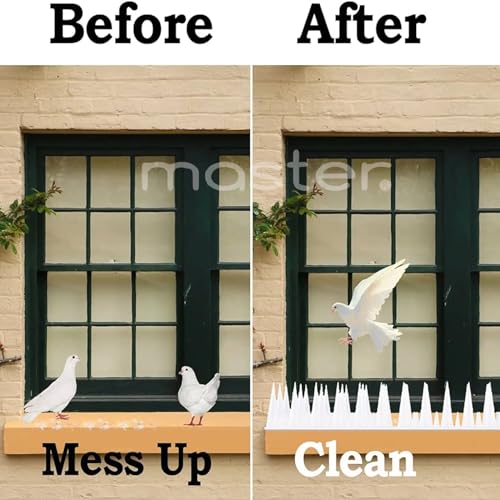 Image of Pigeon Spikes - (White, Pack of 50) Deter Pigeons, Cats, Monkeys, Crows, Kabootars - Protect AC, Balcony, Windows - Easy Install, Weatherproof - Home Defense Solution