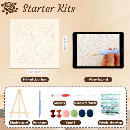 frartoold Punch Needle Kit for Adults Beginners, Plant Theme Embroidery Craft Kit，Embroidery kit Frame，Punch Needle Plants，Embroidery Kits for Beginner，Home Decor Gift Idea, (Art Deco, Green by frartoold - Image 2