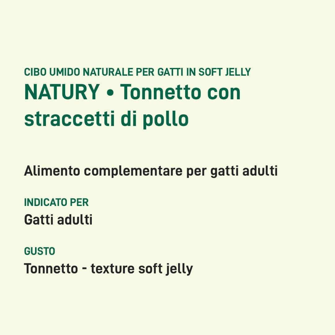 Oasy - Alimentos húmedos para gatos naturales con sabor a atún con trozos de pollo, suaves pelusas naturales de Soft Jelly para gatos adultos de todas las tallas y razas | 24 latas de 85 gramos cada