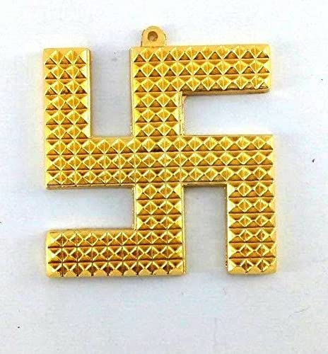 Denique Metal Indian Traditional Swastik Pyramid Vastu Yantra for Energy and Positive Vibrations-2 Inches,Gold Color,1 Pieace 1