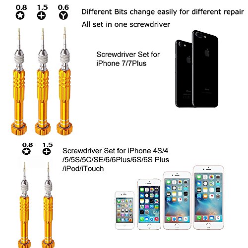 Ogodeal 5 in 1 Screwdriver Kit for Apple iPhone X 8 8 Plus 7 Plus 6s 6 Plus, Y000 Triwing, 0.8 Pentalobe,PH000 Phillips, Flathead T5 Trox Screwdriver Repair Tool Set for Samsung, LG,Motorola,Huawei