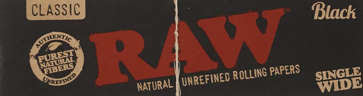 RAW Black Classic Natural Unrefined Rolling Papers - Ultra Thin - 70mm Single Wide - Box of 50