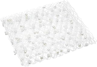 BENECREAT 0.56 Yard White Birdcage Veil Netting Fabric, 10.2 Inch Wide Millinery Netting Tulle Fabric Mesh Hat Veil with Pearl Bead for Wedding Decor, DIY Bridal Veil Dress