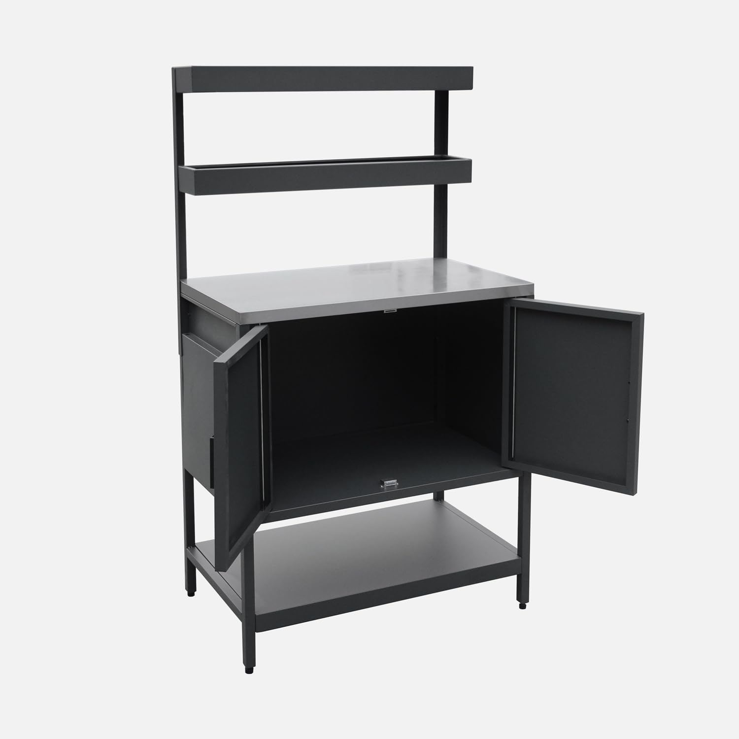 Cucina da esterno modulare in acciaio con 2 ripiani sospesi e 2 ante, 80cm, Naxos, Nero, 80x51x142 cm
