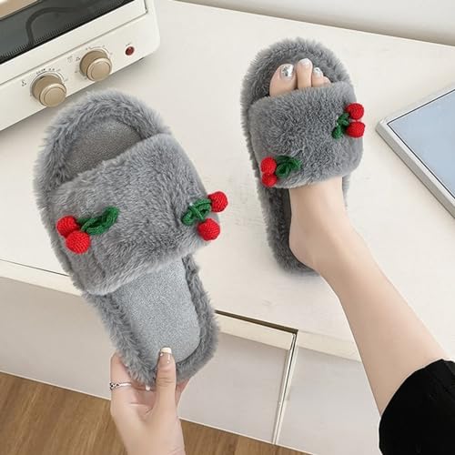 Cute Cherry Slippers for Women Indoor Cozy Soft Fuzzy House Slipper Winter Warm Plush Home Bedroom Shoes Slip On Lightweight3