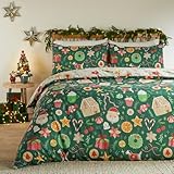 Duvet Day Copripiumino Festive Treats - Biancheria da letto reversibile e morbida per Natale (Smeraldo - Matrimoniale)