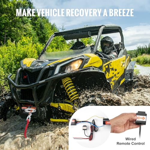 VEVOR ATV Winch, 3500 lb Electric Winch with Synthetic Rope, 12V DC ATV Winch 3/16 in x 39 ft Aluminum Fairlead Wired Remote Control, IP55 Waterproof for Towing Boat Off Road Recovery