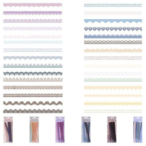 FEIHS Lot de 240 Autocollants Vintage en Dentelle PET, Autocollants en Dentelle Vintage pour Scrapbooking, Journal, Travaux Manuels, Décoration, Loisirs Créatifs(Multicolores)