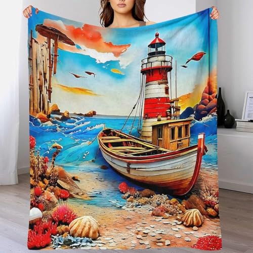 Plaid microfibre phare 3D jeté de lit de qualité supérieure chaud et moelleux
