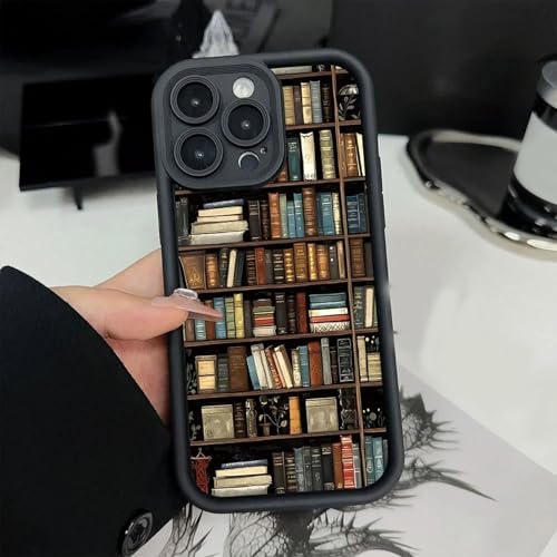 Vupene Bookshelf Phone Case, Cartoon Bookshelf Phone Case, for My Bookwarms, for iPhone16/15/14/13pro Max (for 16Pro MAX,Black)