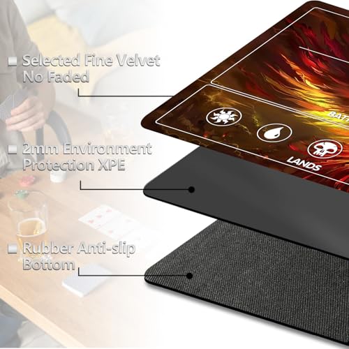 Image of for MTG Playmat with Card Storage Bag,Non-Slip Rubber Base & Smooth Surface 24x14in,Beginner-Friendly Magic Mat for Commander Deck,Phoenix Flame Bird