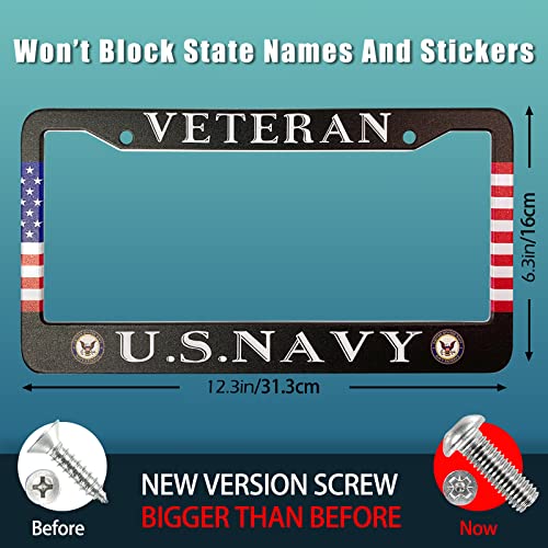 Us Navy Veteran License Plate Frames 2 Holes American Flag License Plate Frame Holder Cover Metal Aluminum Patriotic Car Tag Holder, Usa Canada Vehicle Standard (Set Of 2, 12.3" X 6.3") #TOP1