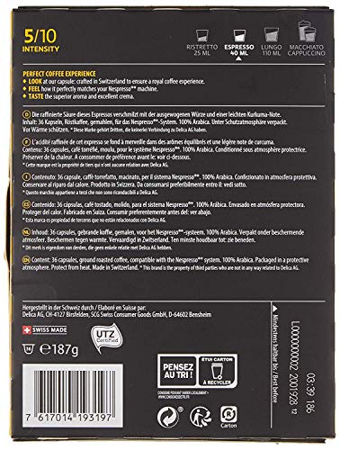 Café Royal Espresso 36 Capsules pour Cafetière à Café Nespresso - Intensité 5/10 - Capsules de Café en Aluminium certifiées UTZ - Image 3