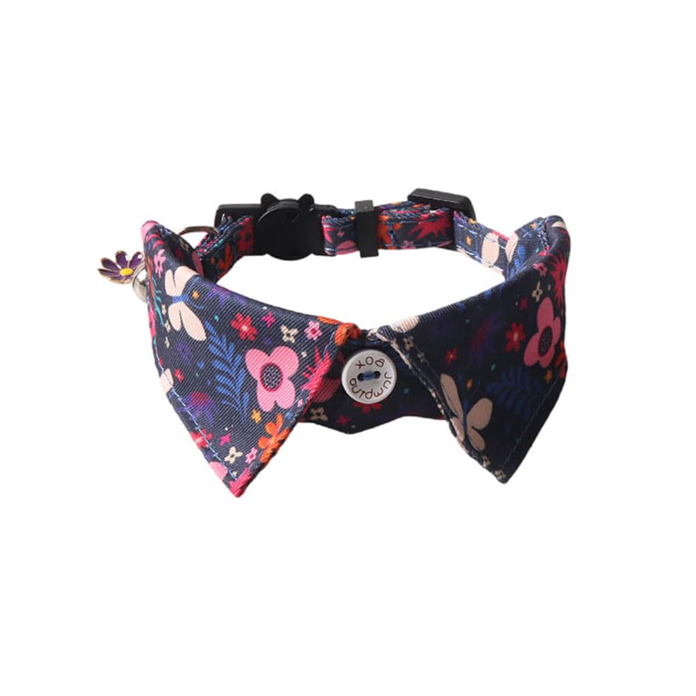 BT Bear Cute Style Small Dog Collar with Bell Adjustable Quick Release Cat Collars for Small Dogs Puppy Black Flower