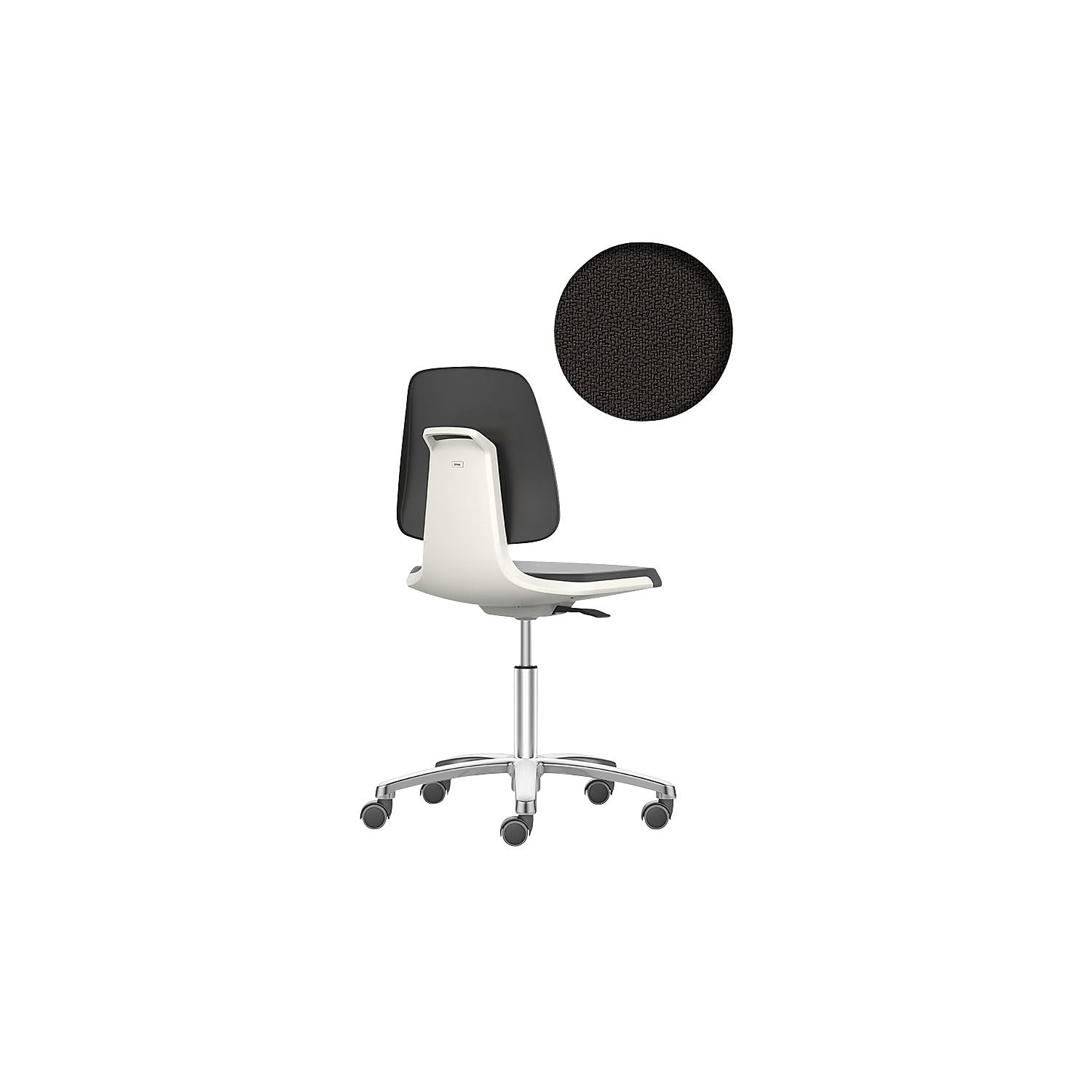 Bimos - Sedia girevole da ufficio, sedile con rotelle e rivestimento in tessuto, colore: bianco | Basamento a cinque razze con rotelle, sedile rivestito in tessuto, bianco